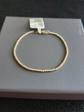 14K Solid Yellow Gold Beaded Chain Bracelet 7.25” Textured Sparkle NWT